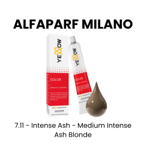 ALFAPARF MILANO Yellow Permanent Color, 3oz - 7.11 - Intense Ash - Medium Intense Ash Blonde