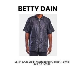 BETTY DAIN Black Nylon Barber Jacket - Style 894 - X - Small