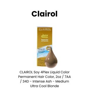 CLAIROL Soy 4Plex Liquid Color Permanent Hair Color, 2oz - 7AA / 34D - Intense Ash - Medium Ultra Cool Blonde