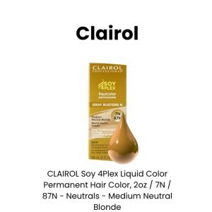 CLAIROL Soy 4Plex Liquid Color Permanent Hair Color, 2oz - 7N / 87N - Neutrals - Medium Neutral Blonde