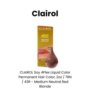 CLAIROL Soy 4Plex Liquid Color Permanent Hair Color, 2oz - 7RN / 43R - Medium Neutral Red Blonde