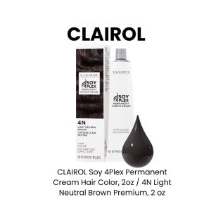 CLAIROL Soy 4Plex Permanent Cream Hair Color, 2oz - 4N Light Neutral Brown Premium, 2 oz