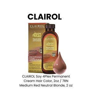 CLAIROL Soy 4Plex Permanent Cream Hair Color, 2oz - 7RN Medium Red Neutral Blonde, 2 oz