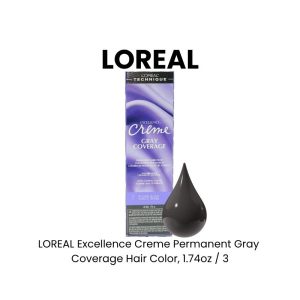 LOREAL Excellence Creme Permanent Gray Coverage Hair Color, 1.74oz - 3