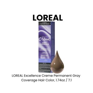 LOREAL Excellence Creme Permanent Gray Coverage Hair Color, 1.74oz - 7.1