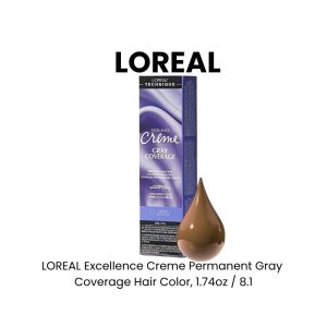 LOREAL Excellence Creme Permanent Gray Coverage Hair Color, 1.74oz - 8.1