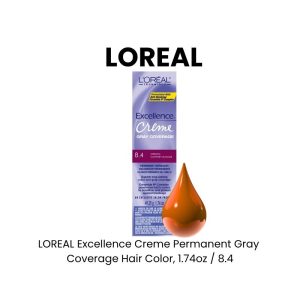LOREAL Excellence Creme Permanent Gray Coverage Hair Color, 1.74oz - 8.4