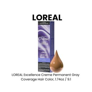 LOREAL Excellence Creme Permanent Gray Coverage Hair Color, 1.74oz - 9.1
